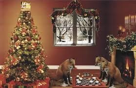 Christmas tree and foxes playing chess